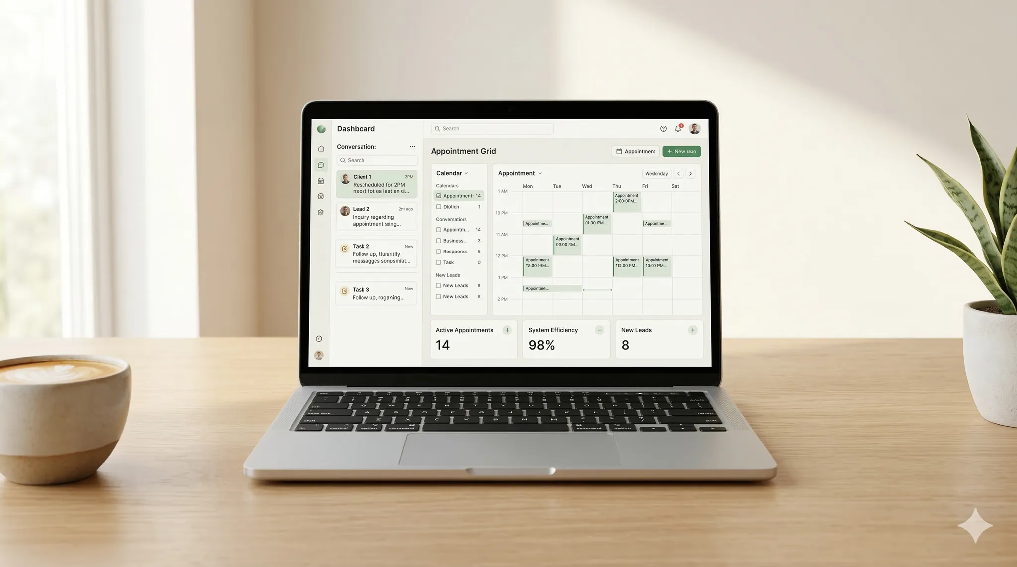 Painel do assistente de IA mostrando conversas, agendamentos e métricas